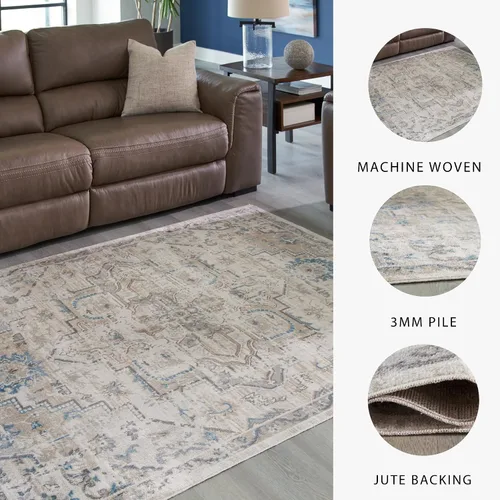 Miniatura 4 de Signature Design by Ashley Barkham Classic Medallion - Alfombra lavable para interiores, 5 x 7, color beige y verde oscuro