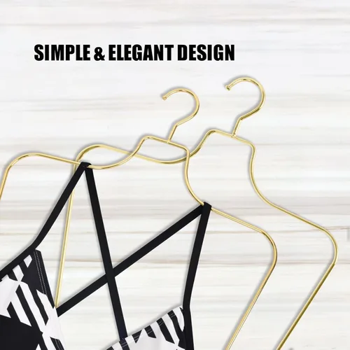 Miniatura 7 de Perchas de ropa con forma de cuerpo, paquete de 10 perchas de lujo con alambre de metal dorado y colgador de bikini, perchas de lencería