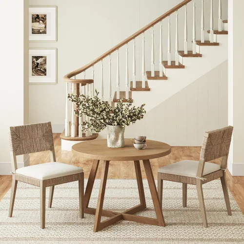 Miniatura 13 de Nathan James Bailey - Silla de comedor Boucle de 19 pulgadas, silla lateral tapizada con respaldo de ratán tejido natural y patas de madera maciza