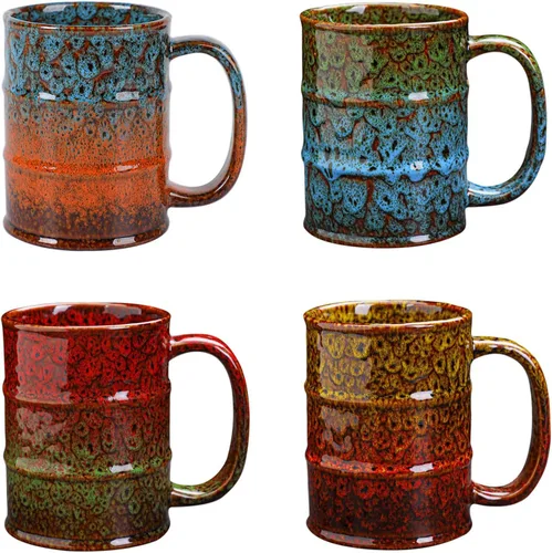 Miniatura 12 de Taza de café de cerámica marrón y amarilla de 20 onzas, grande, apta para lavavajillas y microondas, perfecta para la oficina y el hogar marrón