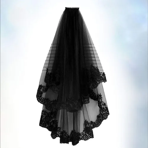 Miniatura 2 de NUOBESTY Velo de novia negro con peine velo de catedral nupcial velo de boda peine para el cabello de Halloween decorativo para novias y mujeres