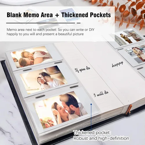 Miniatura 6 de Álbum de fotos para cámara Fujifilm Instax Mini, álbum de fotos para Polaroid, cubierta de cuero, 180 bolsillos 2 x 3 con espacio de escritura