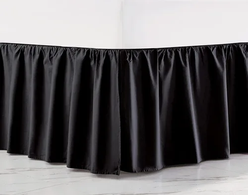 Falda de cama individual negra para falda de cama con volantes con caída de 16 pulgadas, tela de tres lados ajustable con volantes suaves y sedosos