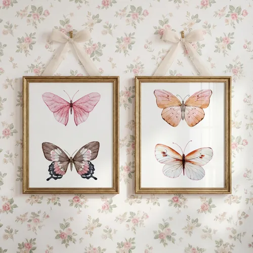 Miniatura 7 de Arte de pared de mariposas, impresiones de acuarela de mariposas, decoración rosa, juego de 2, 8 x 10, sin marco