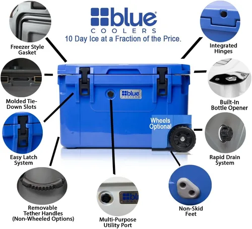 Miniatura 3 de Blue Coolers Ark Series 100-110 Quarts, enfriador de hielo moldeado por roto Gran baúl de hielo con capacidad para hasta 10 días Blanco ártico