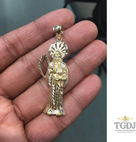 Miniatura 3 de Colgante religioso de Santa Muerte de oro amarillo de 14 quilates, más