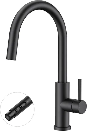 Miniatura 14 de FORIOUS Grifos de cocina con rociador extraíble, níquel cepillado de una sola manija, acero inoxidable de arco alto con placa de cubierta, grifo