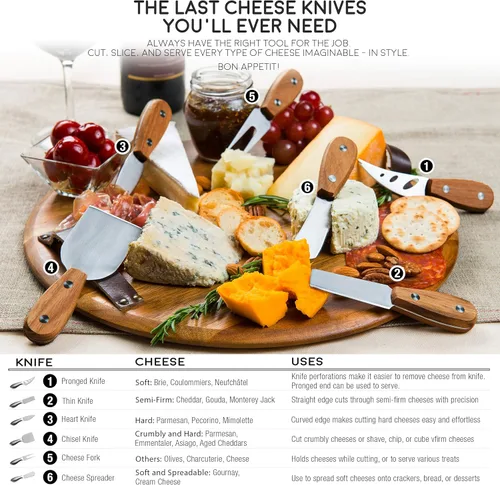 Miniatura 5 de Harvest - Juego de cuchillos de queso de 6 piezas (listos para regalar) – Cuchillos de queso de acero inoxidable de alta calidad con remaches