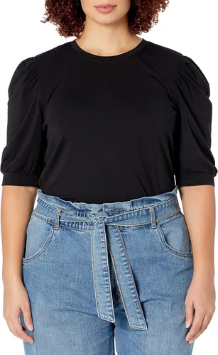 Miniatura 5 de The Drop Mariko - Camiseta elástica de manga abombada con cuello redondo para mujer