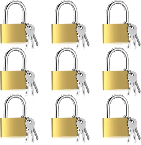 Miniatura 45 de Yaocom 24 piezas de candado con llave de latón sólido, pequeño candado amarillo para gimnasio, candado fuerte con la misma llave para equipaje