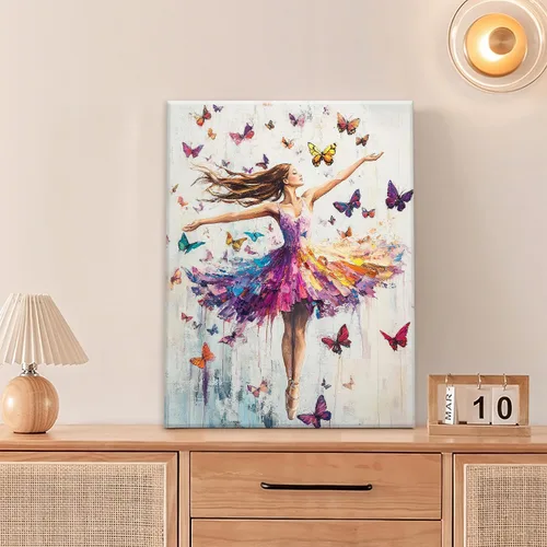 Miniatura 6 de Olivine Arte de Pared de Bailarina, Imágenes de Ballet de Mariposa Decoración de Pared, Impresiones Coloridas en Lienzo de Bailarina, Pintura