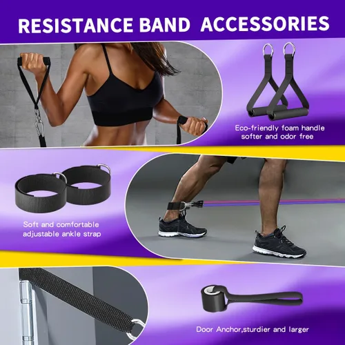 Miniatura 4 de WHATAFIT Juego de bandas de resistencia con asas, bandas de ejercicio para gimnasio en casa, equipo de entrenamiento de fuerza, incluye anclaje