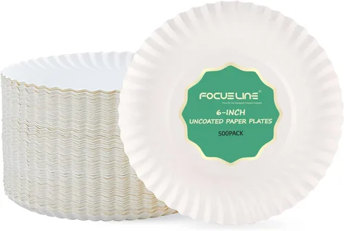 Miniatura 9 de FOCUSLINE Platos de papel de 7 pulgadas, platos de papel blancos sin recubrimiento, plato de postre desechable para todos los días de 7" Plato 7.1