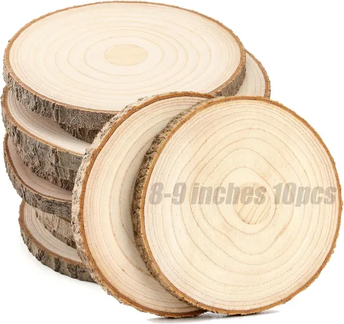 Miniatura 10 de 10 piezas de rodajas de madera para centros de mesa de 5.5-6.5 pulgadas, círculos de madera para decoración de mesas, círculos de madera rústica
