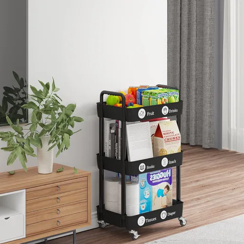 Miniatura 5 de Carritos de Almacenamiento de 3 Niveles Laiensia, Carrito Rodante Utilitario Multifunción Organizador de Almacenamiento de Cocina, Carrito