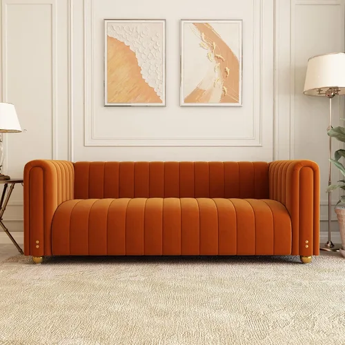 Miniatura 8 de Sofá de terciopelo de 81 pulgadas, sofá moderno de mediados de siglo para 3 personas, sofás de terciopelo copetudos para sala de estar, apartamento