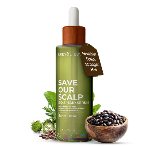 Kreyol Essence - Save Our Scalp Serum (S.O.S Serum) - Redensyl + aceite de ricino negro haitiano, cabello de aspecto más completo, aceite de ricino