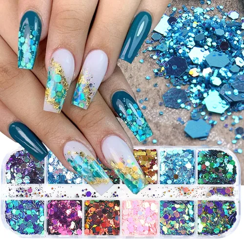 Miniatura 12 de Lentejuelas de uñas de mariposa 3D de 12 colores, mariposas luminosas, diseño de arte de uñas, mariposas holográficas con forma de copos