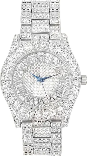 Reloj de pulsera para hombre, carátula colorida, cubierto completamente de diamantes de imitación grandes, con números romanos - ST10327 RN Single