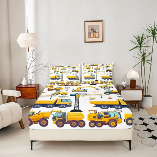Miniatura 4 de Erosebridal Sábanas de construcción para niños, tamaño individual, excavadora, camión, juego de sábanas para niños, tractor, vehículo de tractor