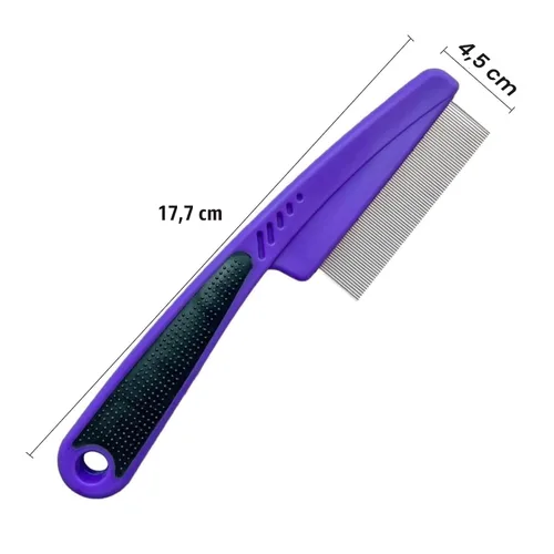 Miniatura 3 de Yumflan Peine de pulgas con mango de goma, peines para pulgas y garrapatas para perros y gatos, peine de dientes finos para perros para aseo (morado)