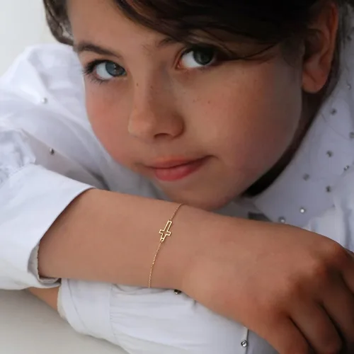 Miniatura 4 de Pulsera de cruz de oro macizo de 14 quilates para mujeres, adolescentes, bebés, pulsera de cruz ajustable de oro real Pulsera chapada en oro