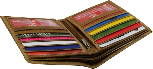 Miniatura 4 de MARSHAL RFID Bloqueo 2 ID Bifold Hipster Tarjeta de Crédito Billetera Genuina Cuero de Vaca, Beige Bronceado, Bifold