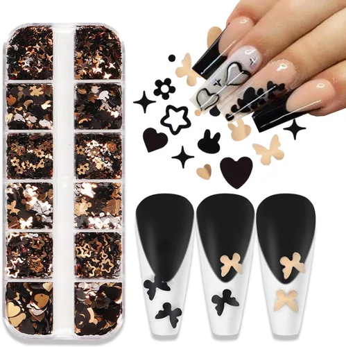 Miniatura 20 de Lentejuelas de uñas de mariposa 3D de 12 colores, mariposas luminosas, diseño de arte de uñas, mariposas holográficas con forma de copos