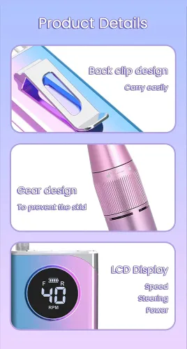 Miniatura 3 de 40000RPM inalámbrico eléctrico portátil recargable Nail Art Manicura Taladro de uñas Taladro de uñas profesional eléctrico (negro)