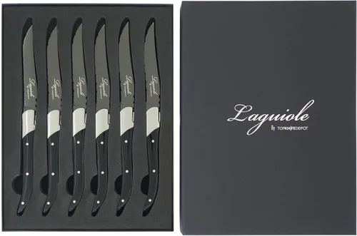 Miniatura 6 de TopKnife Laguiole - Juego de cuchillos para carne, titanio gris, mango de resina negra, juego de 2