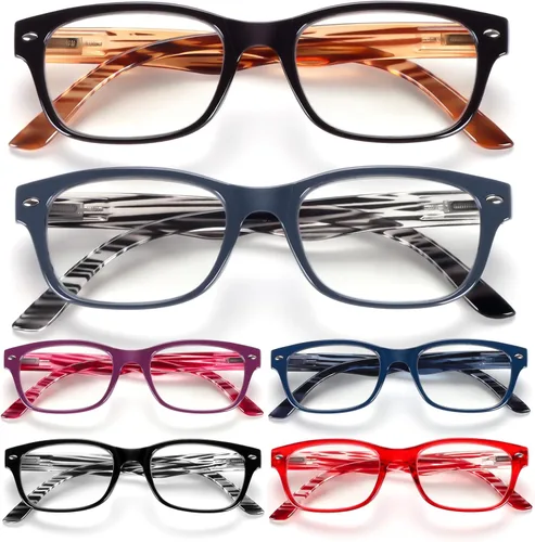 BLOEXCLU Paquete de 6 lentes de lectura para mujeres y hombres, bloqueo de luz azul, bisagra de resorte, lectores de computadora, antifatiga