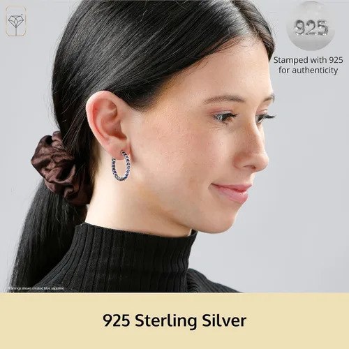 Miniatura 2 de Gemstone Inside Out Hoop Earrings for Women in 925 Sterling Silver 1 Inch Diameter and 3mm Birthstone with Notched Post with Lock by MAX + STONE