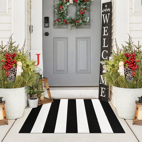 Miniatura 25 de Alfombra Buffalo Plaid Pequeña a Cuadros 2x3 Pies (61x91 cm) Naranja y Negro, Tapete para Puerta Delantera, Navidad Halloween Acción de Gracias