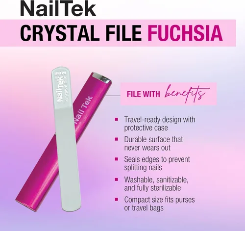 Miniatura 3 de Nail Tek Lima de cristal – Lima de uñas de cristal con estuche, duradera y suave para uñas naturales, diseño fácil de viajar, fucsia, mini 3 pulgadas