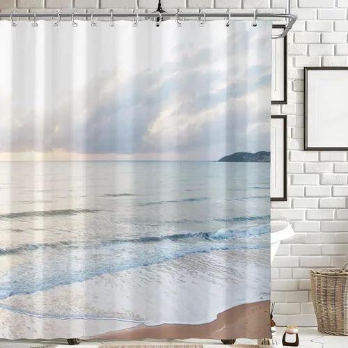Miniatura 14 de Cortina de Ducha Pequeña de Cabina para RV de Medio Tamaño Océano Playa Costera Seaside para Baño 36A*72A Pulgadas Náutica Verano Playera Decoración