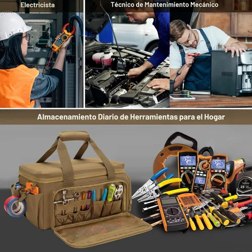 Miniatura 7 de Rexmica Bolsa de herramientas portátil de 14 pulgadas con fondo antifricción, organizador de almacenamiento de herramientas manuales para hombres