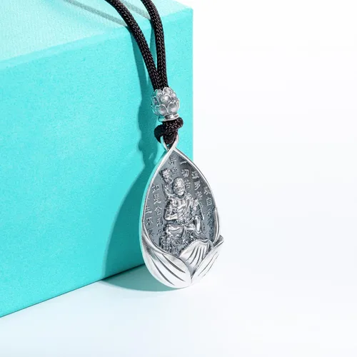 Miniatura 4 de AnuClub Collar con colgante de escultura de Buda Guanyin de plata de ley S999, amuleto de la suerte, joyería de San Patrono del zodiaco chino