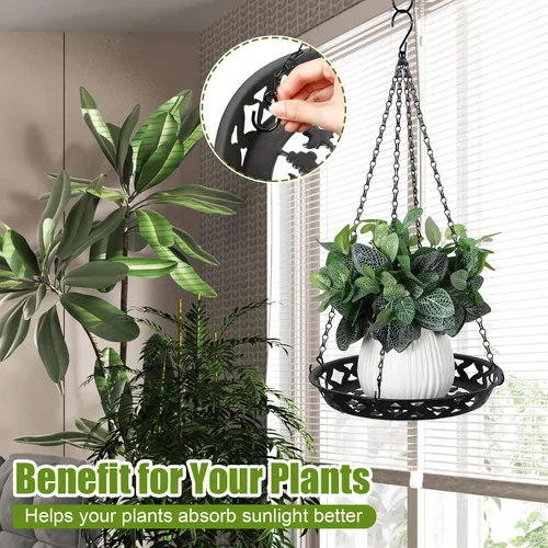 Miniatura 3 de Enhon Paquete de 6 macetas colgantes de metal, colgador de plantas de 12 pulgadas para interiores y exteriores, elegante estante decorativo negro