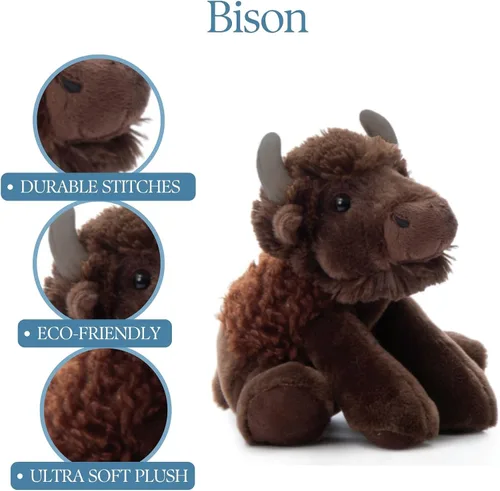 Miniatura 9 de The Petting Zoo Peluche de bisonte disquete, regalos para niños, animales salvajes de la vida silvestre, juguete de peluche de bisonte de 9 pulgadas