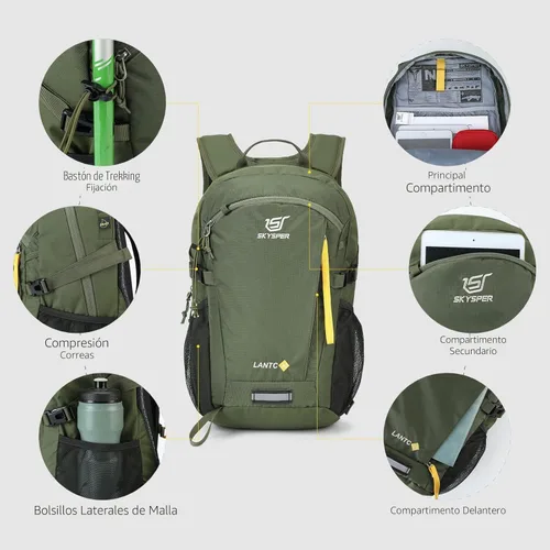 Miniatura 5 de SKYSPER Mochila pequeña de senderismo, 20L, mochilas de viaje ligeras para senderismo y día a día para mujeres y hombres