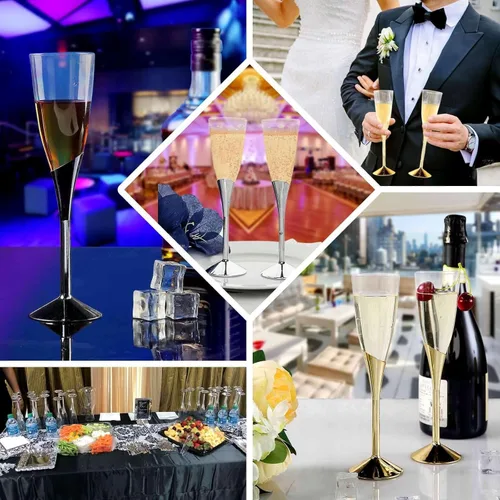 Miniatura 5 de Efavormart - Juego de 6 copas de champán de plástico plateado de 5 onzas con base desmontable, elegantes vasos desechables para recepciones