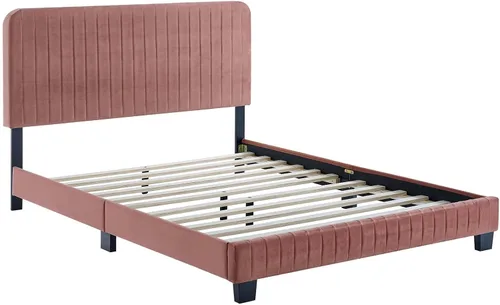 Miniatura 4 de Modway Celine - Cama con plataforma de terciopelo copetudo y alto rendimiento con canal en color rosa polv