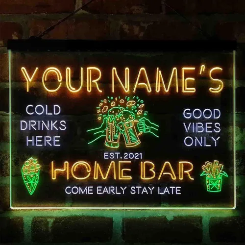 Miniatura 18 de Tazas de cerveza personalizadas, letrero de luz LED de neón tricolor, una decoración artística única grabada en 3D Nombre personalizado Fecha