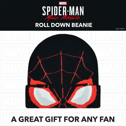 Miniatura 6 de Concept One Marvel Spider-Man Miles Morales Roll Down Cuff Beanie Hat, Knitted Winter Skull Cap