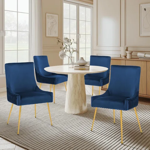 Miniatura 2 de adochr Juego de 2 sillas de comedor de terciopelo, modernas sillas de cocina tapizadas con asa y respaldo plisado, silla decorativa de mediados