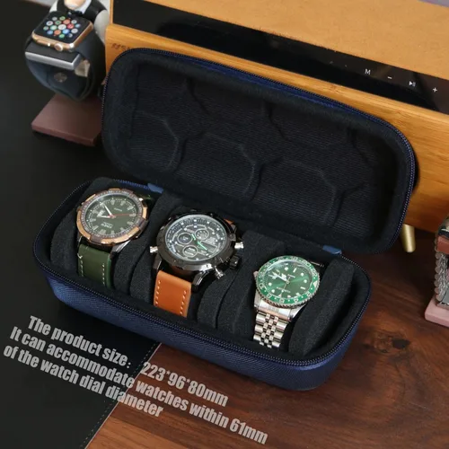 Miniatura 3 de Caja organizadora de reloj para hombres o mujeres, estuche de viaje para 3 relojes, soporte portátil de almacenamiento para relojes de pulsera