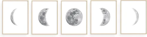 Miniatura 13 de HAUS AND HUES Fases de la Luna - Decoración de pared – Juego de 5 impresiones artísticas de fases lunares, carteles celestiales, 8 x 10 pulgadas sin
