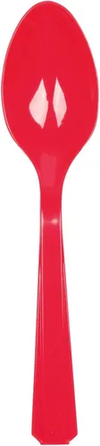 Vibrantes cucharas de plástico color rojo manzana (paquete de 20) – ecológicas, duraderas y llamativas, perfectas para fiestas y eventos
