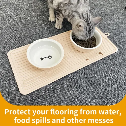 Miniatura 5 de Ptlom Mantel individual para mascotas para perros y gatos, antideslizante, impermeable, tapete de alimentación para perros que evita el Beige
