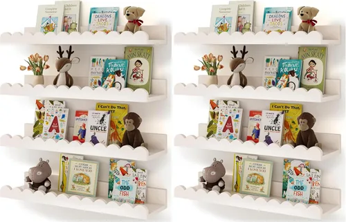 Miniatura 12 de Shario Estantes para libros de guardería, paquete de 4 estantes flotantes para pared de niños, estantes festoneados, estantes de pared
